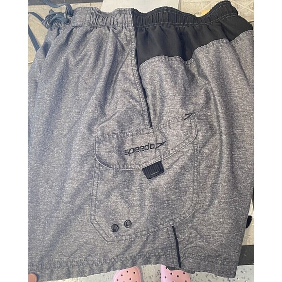 Speedo Board Shorts Men Medium Gray Swim Surf Cargo Pockets Drawstring Lined - Picture 2 of 11